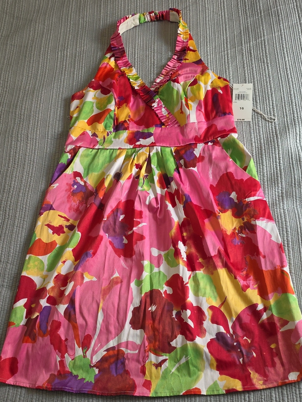 Women's Pink Multi Floral Ruffle Halter Strap Sundress